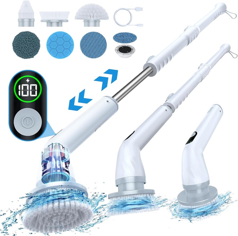 LABIGO Electric Spin Scrubber LA4 Pro, Dual Speed Bathroom Scrubber with Display & 6 Replacement Cleaning Heads, Cordless Power Scrubber with Adjustable & Detachable Handle for Bathroom Floor Tile - Image 1